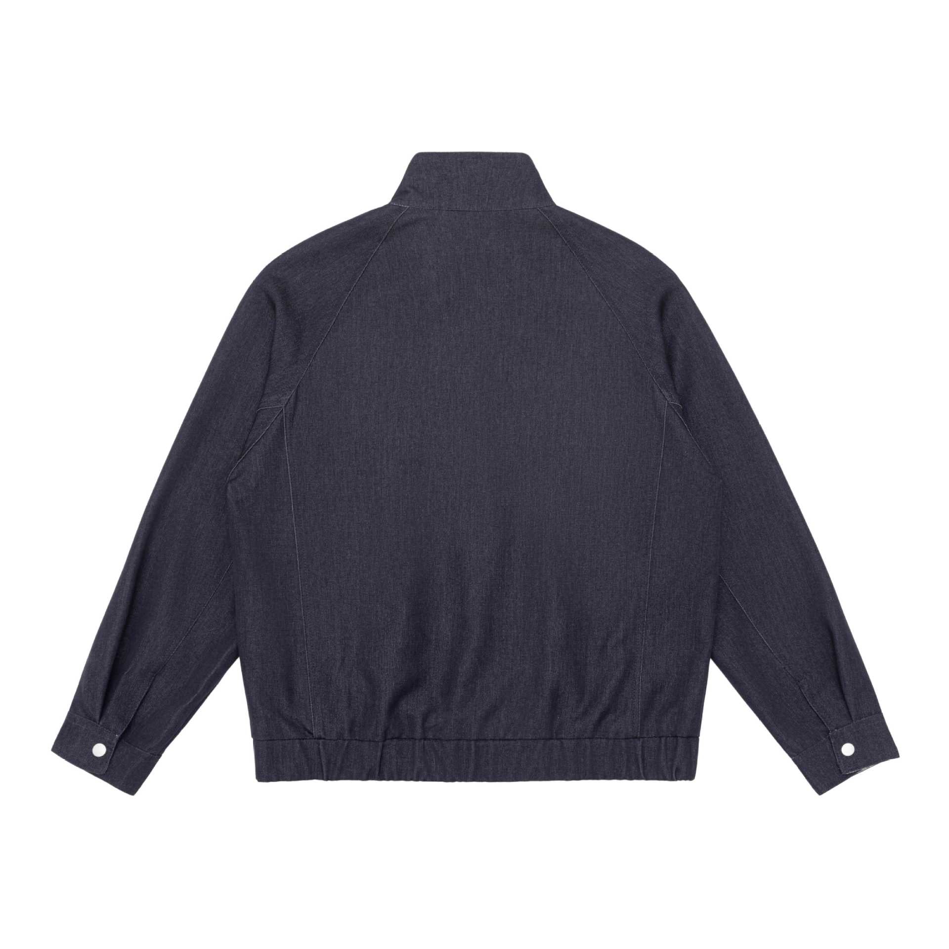 Unisex short jacket in denim mix with quilted division, stand-up collar and concealed zipper Chichicherry