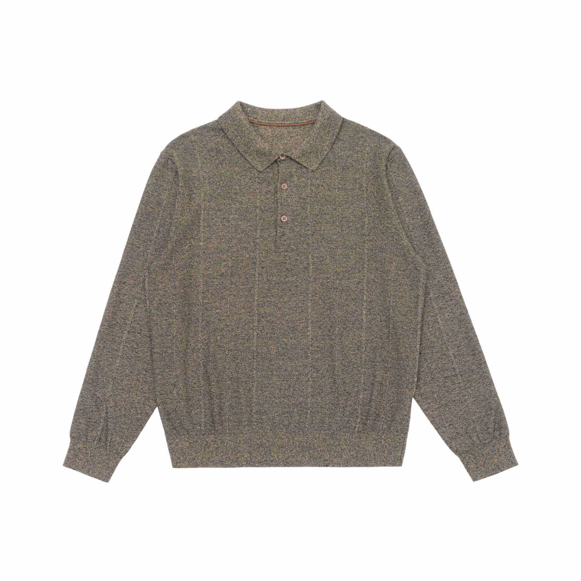 Unisex fine structure polo knitted sweater with shirt collar and ribbed hem Chichicherry