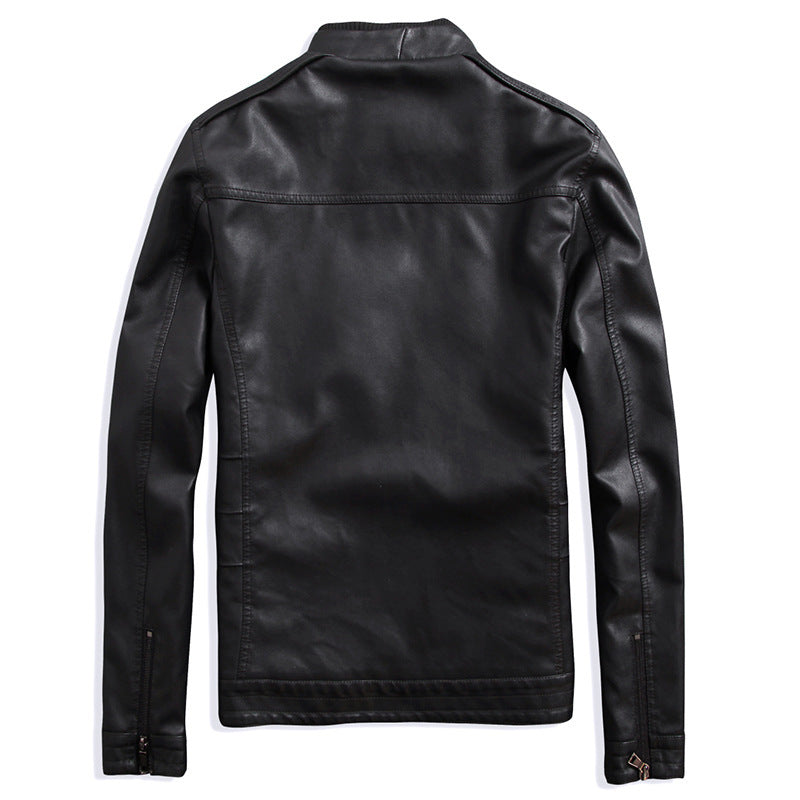 Men's faux leather jacket with warming teddy fleece lining and stand-up collar Chichicherry