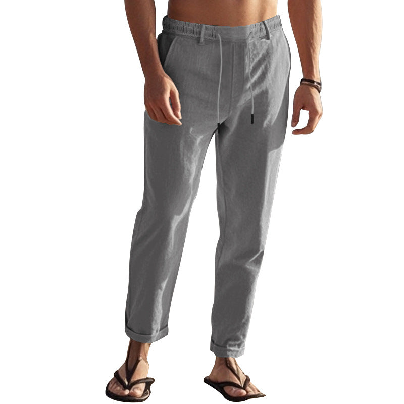 Men's casual chino with linen look, elastic waistband and slim ankle fit Chichicherry