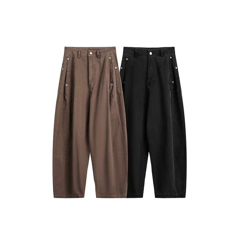 Women's Wide High-Waist Cargo Pants with Drop Crotch and Patch Side Pockets Chichicherry