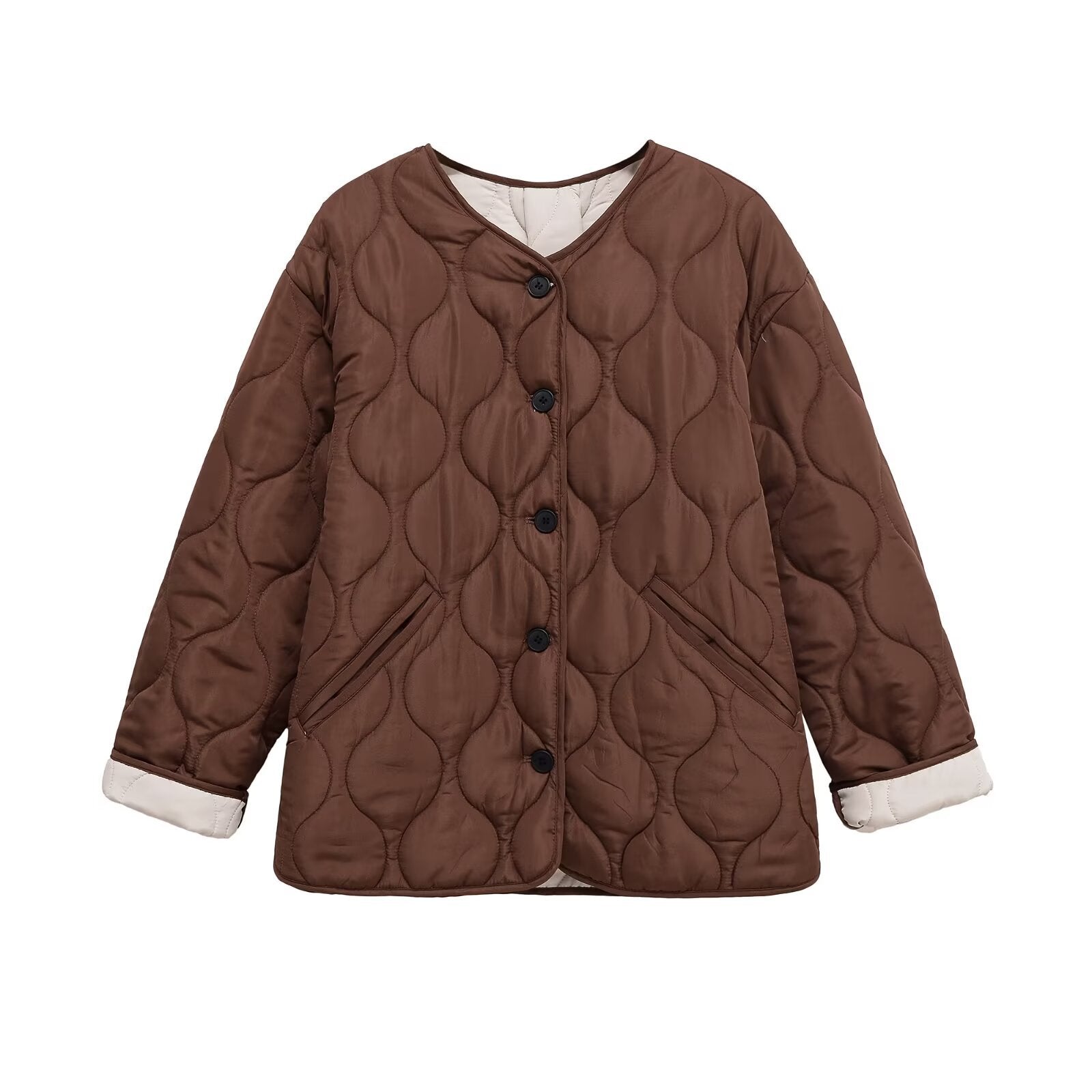 Women's quilted jacket with round quilting, button placket and V-neck Chichicherry