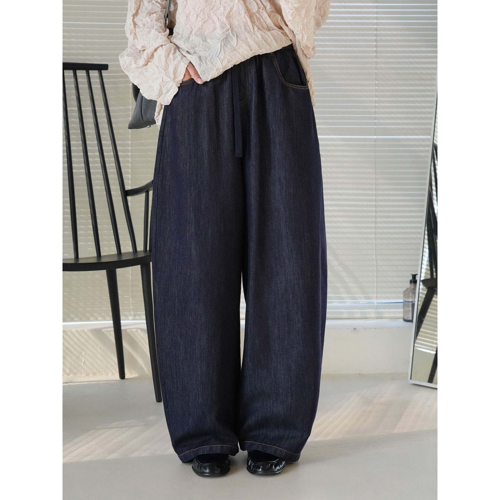 Women's Wide High-Waist Relaxed Pants with Elastic Waistband, Drawstring and Side Pockets Chichicherry