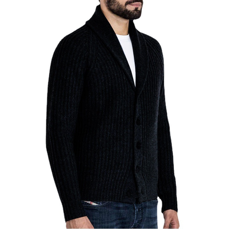 Men's ribbed cardigan with shawl collar and continuous button placket Chichicherry