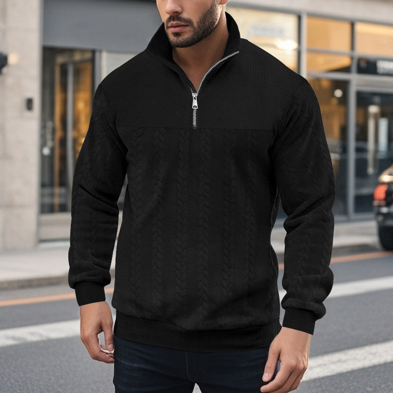 Men's Half-Zip Pullover with Cable Knit Look and Structural Panels Chichicherry