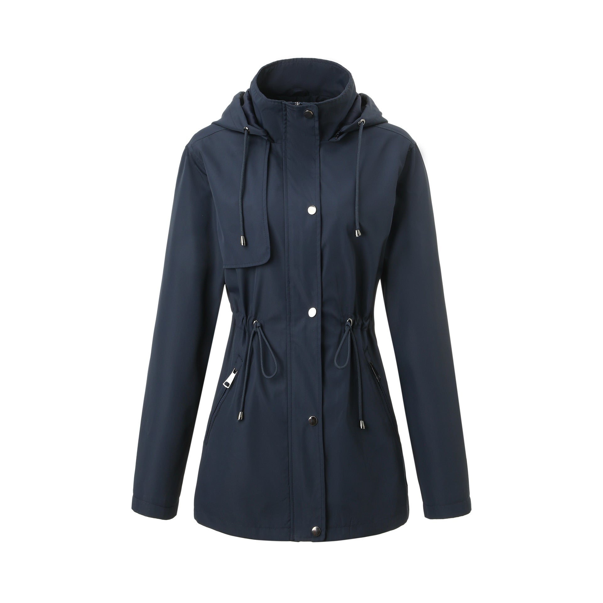Women Lightweight Rain Parka with Hood and Waist Drawstring Chichicherry