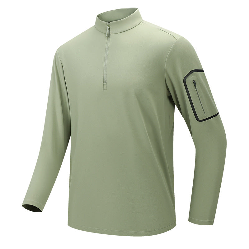 Men's Functional Long Sleeve Training Top with Stand-Up Collar and Zip Arm Pocket Chichicherry