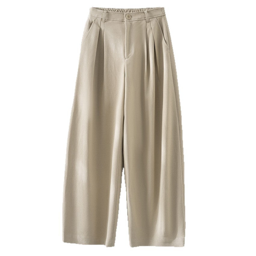 Women's Wide High-Waist Pants with Pleats and Elastic Back Chichicherry