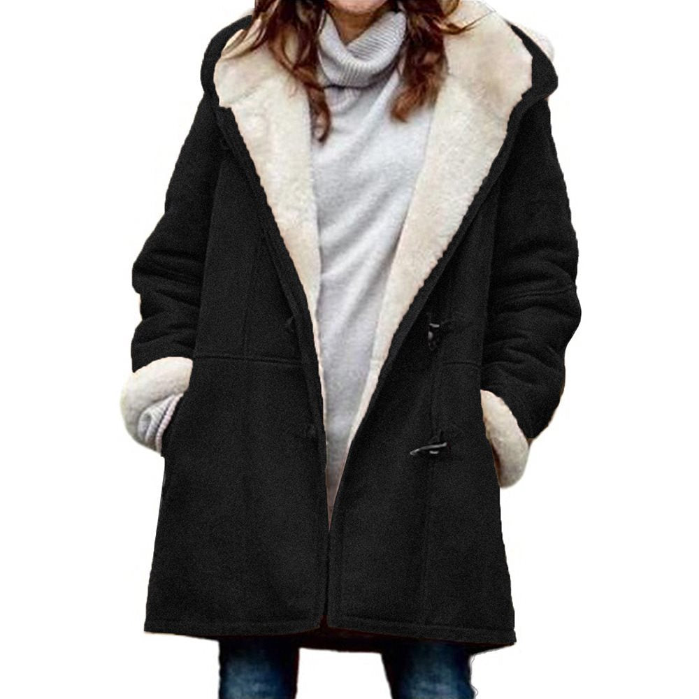 Women's teddy-lined duffle coat with hood, faux fur interior lining and toggle closures Chichicherry