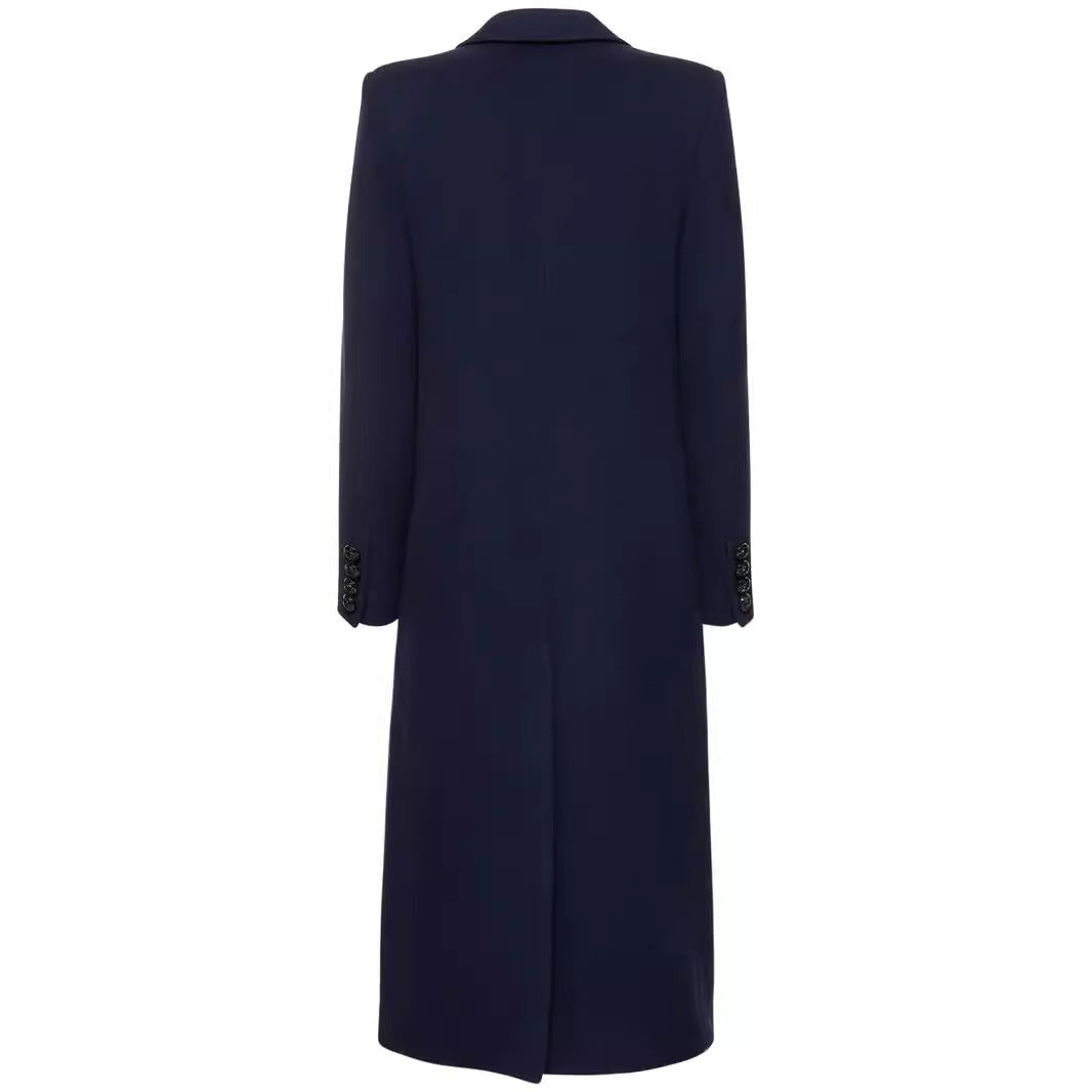 Women's Midi Length Single-Breasted Tailoring Coat with Narrow Lapels and Flap Pockets Chichicherry