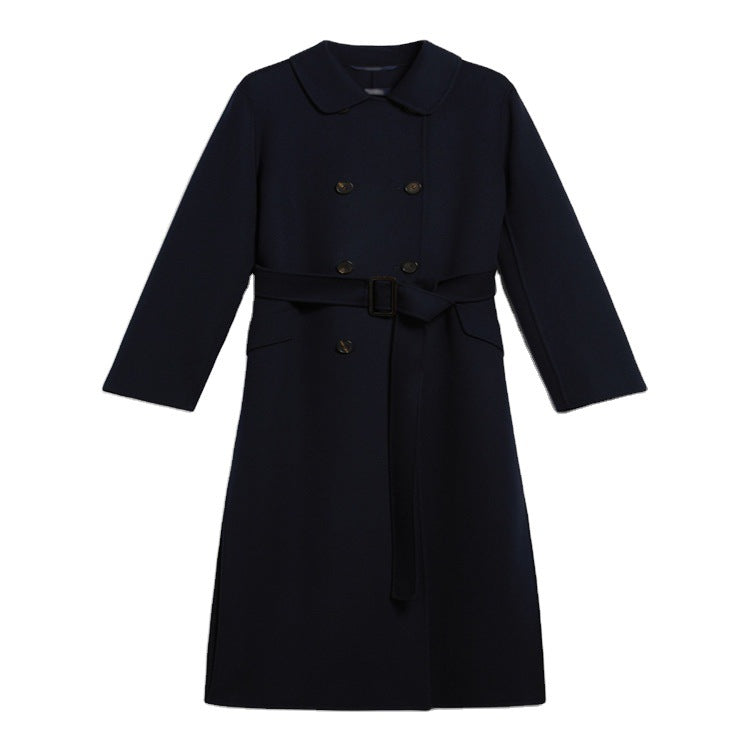 Women's long coat in a minimalist coat dress look with concealed double row and fabric belt Chichicherry