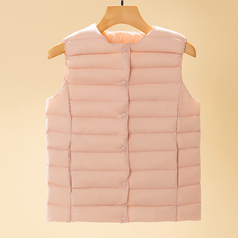 Women's sleeveless quilted thermal vest with round neck and snap button placket Chichicherry
