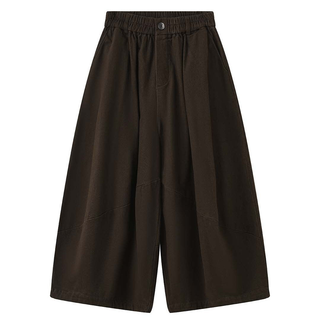 Women Wide Culotte Pants made of Cotton Blend with High Elastic Waistband and Waist Button Chichicherry