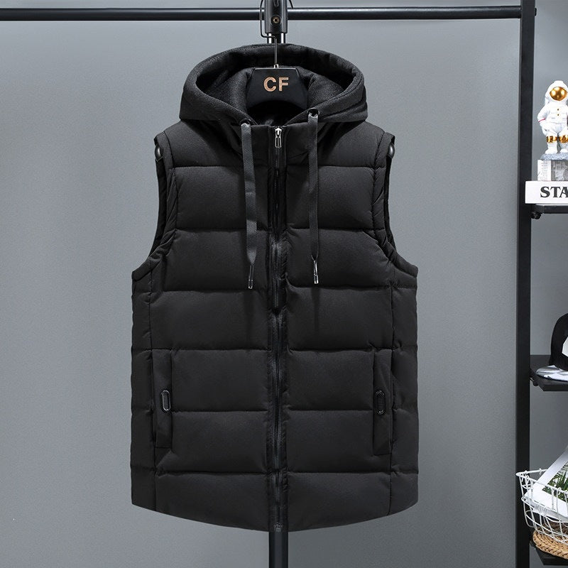 Men's Padded Hooded Vest with Stand-up Collar, Full-length Zipper and Drawstring Chichicherry