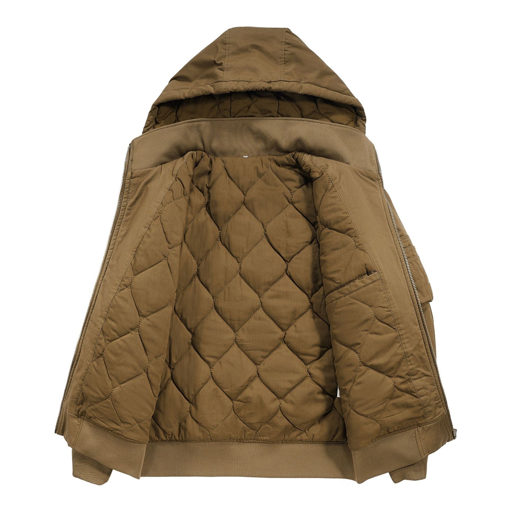 Men's Padded Hooded Bomber Jacket with Diamond Quilted Lining and Arm Pocket Chichicherry