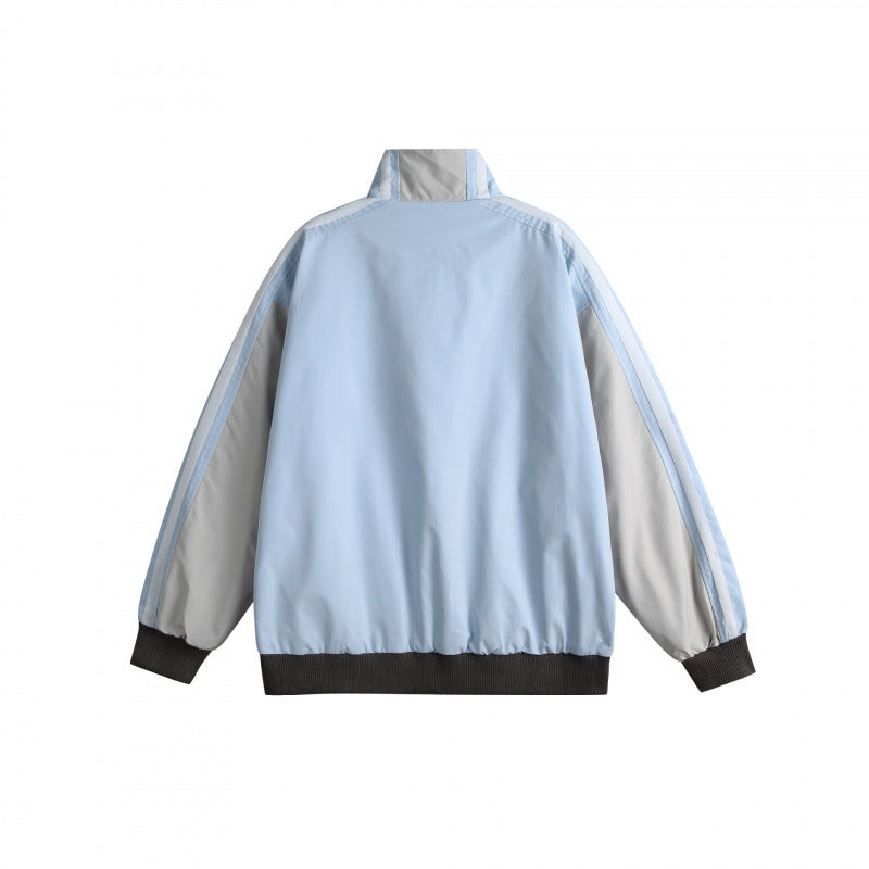 Unisex Lightweight Retro Track Jacket with Stand Collar, Contrasting Stripes and Ribbed Cuffs Chichicherry
