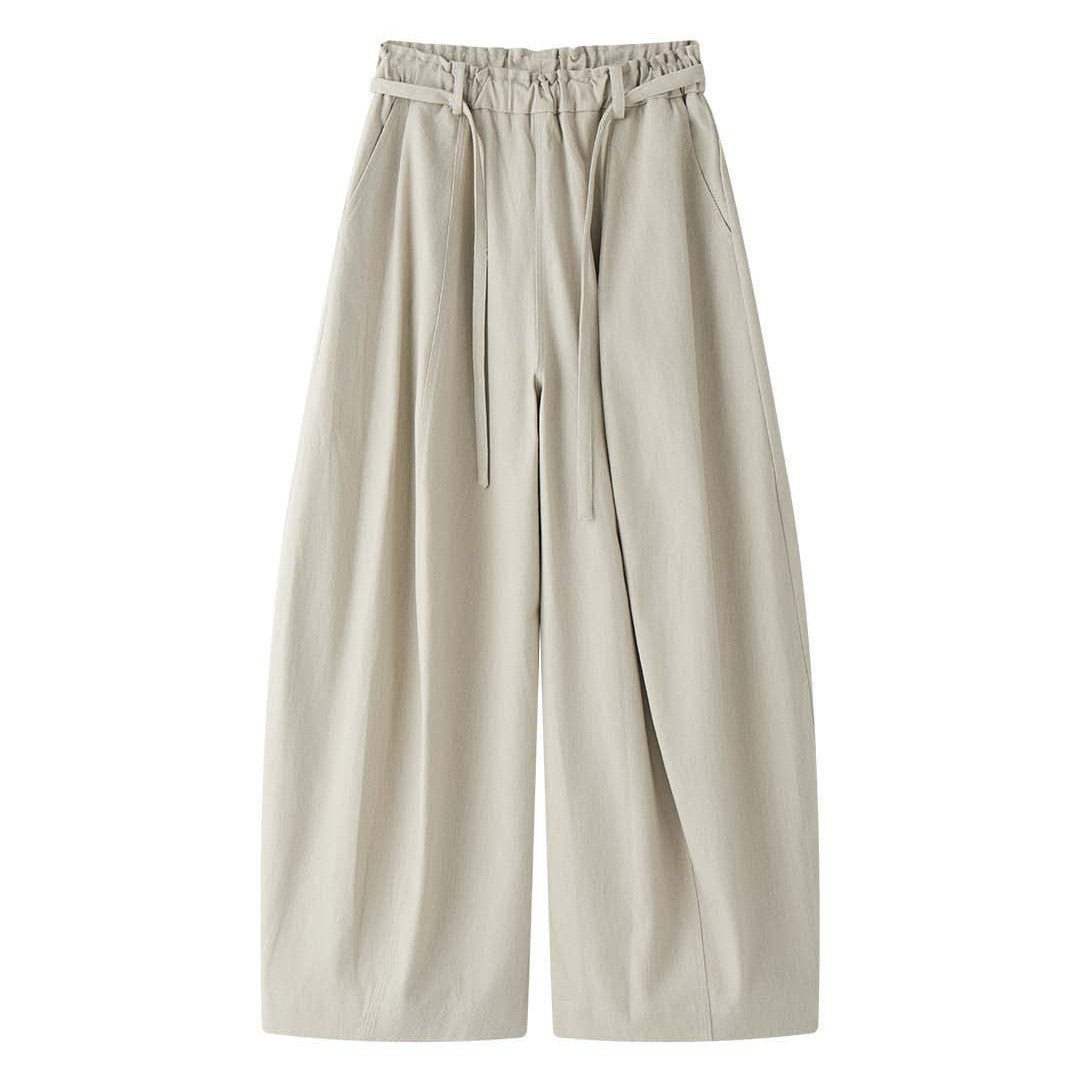 Women Wide High-Waist Twill Balloon Pants with Drawstring and Pleated Pleats Chichicherry