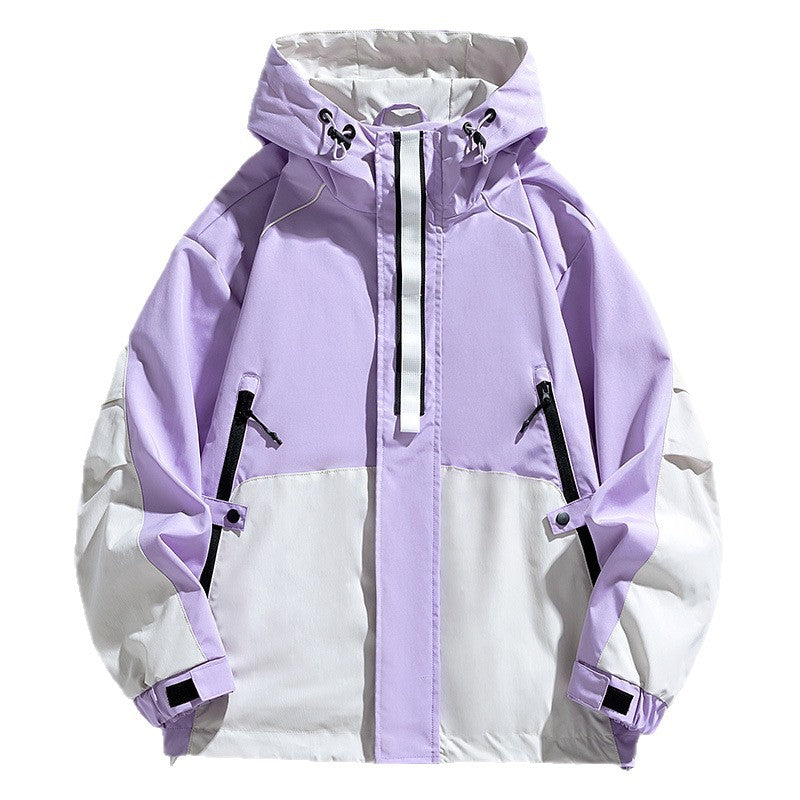 Unisex Leichte zweifarbige Wind- und Regenjacke mit Kapuze, Kordelzug und Reißverschlusstaschen Chichicherry