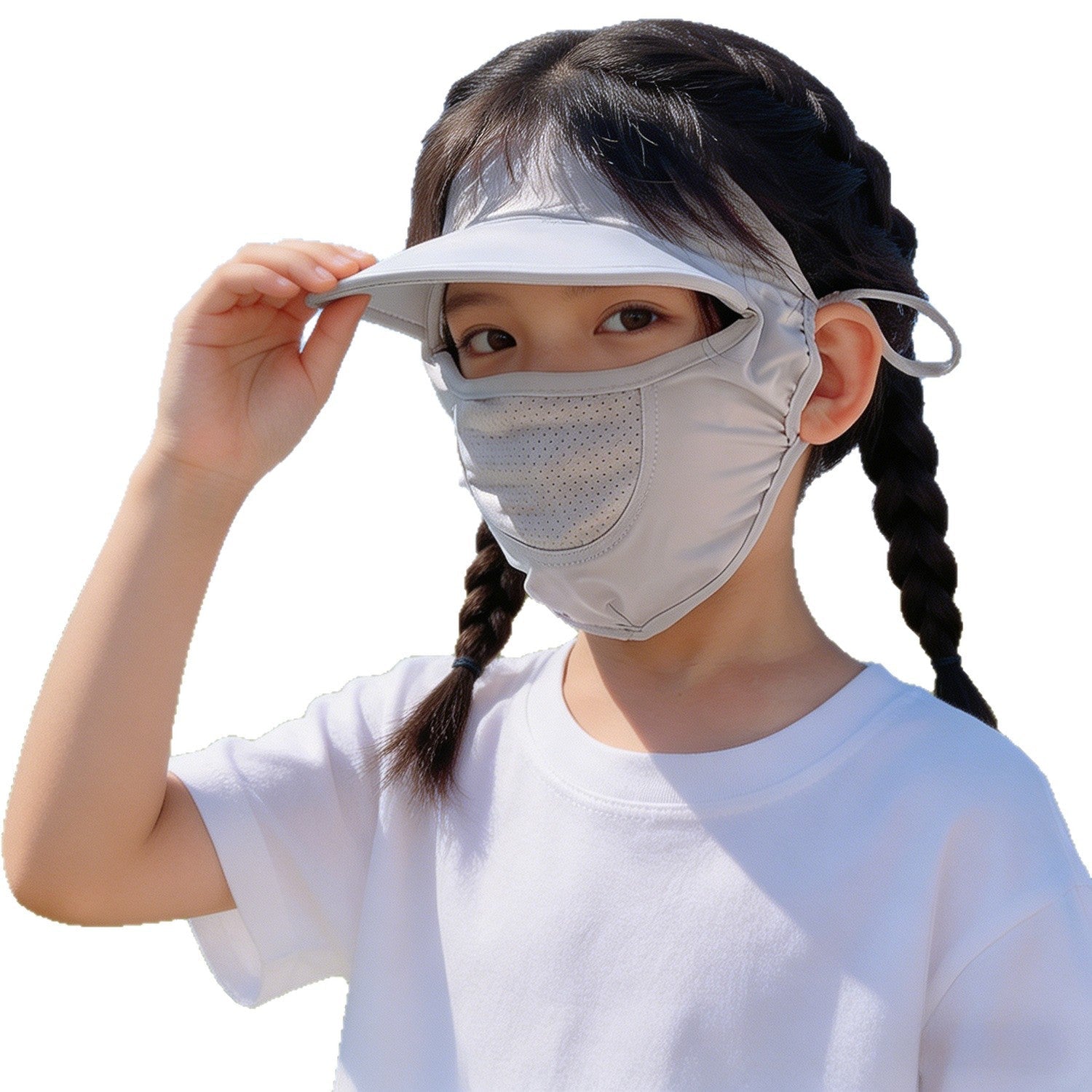 Unisex nan children's sun visor with integrated breathable face mask, adjustable neck strap, and perforated chin area Chichicherry