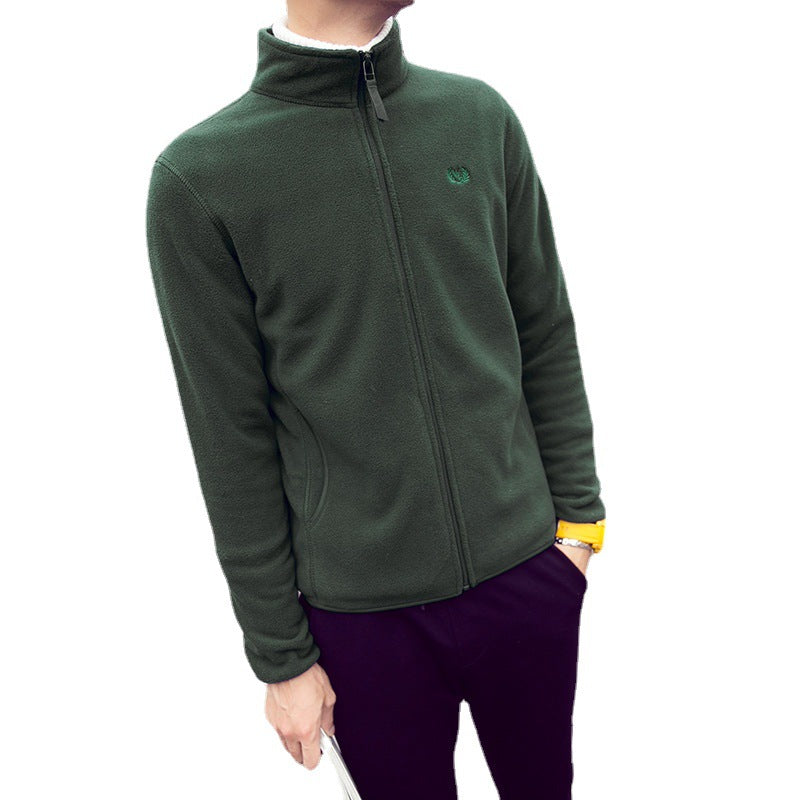 Men's fleece jacket with stand-up collar, wind-resistant microfiber outer layer, and slim-regular fit Chichicherry