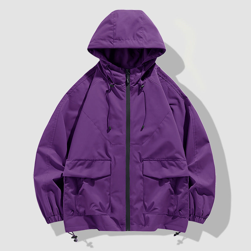 Men's Oversize Hooded Windbreaker with Multi-Pockets, Mesh Inserts and Drawstring Chichicherry