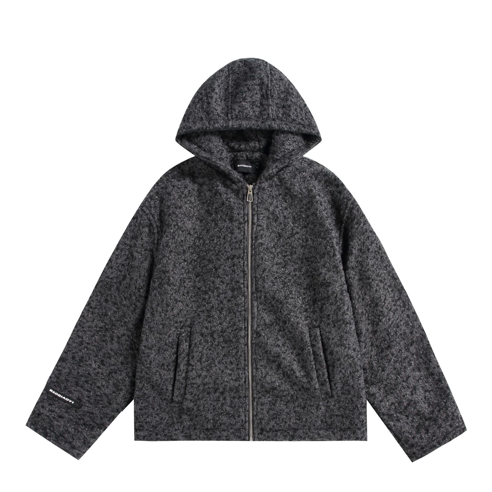 Women's hooded blouse made of wool blend with voluminous structure and zipper Chichicherry