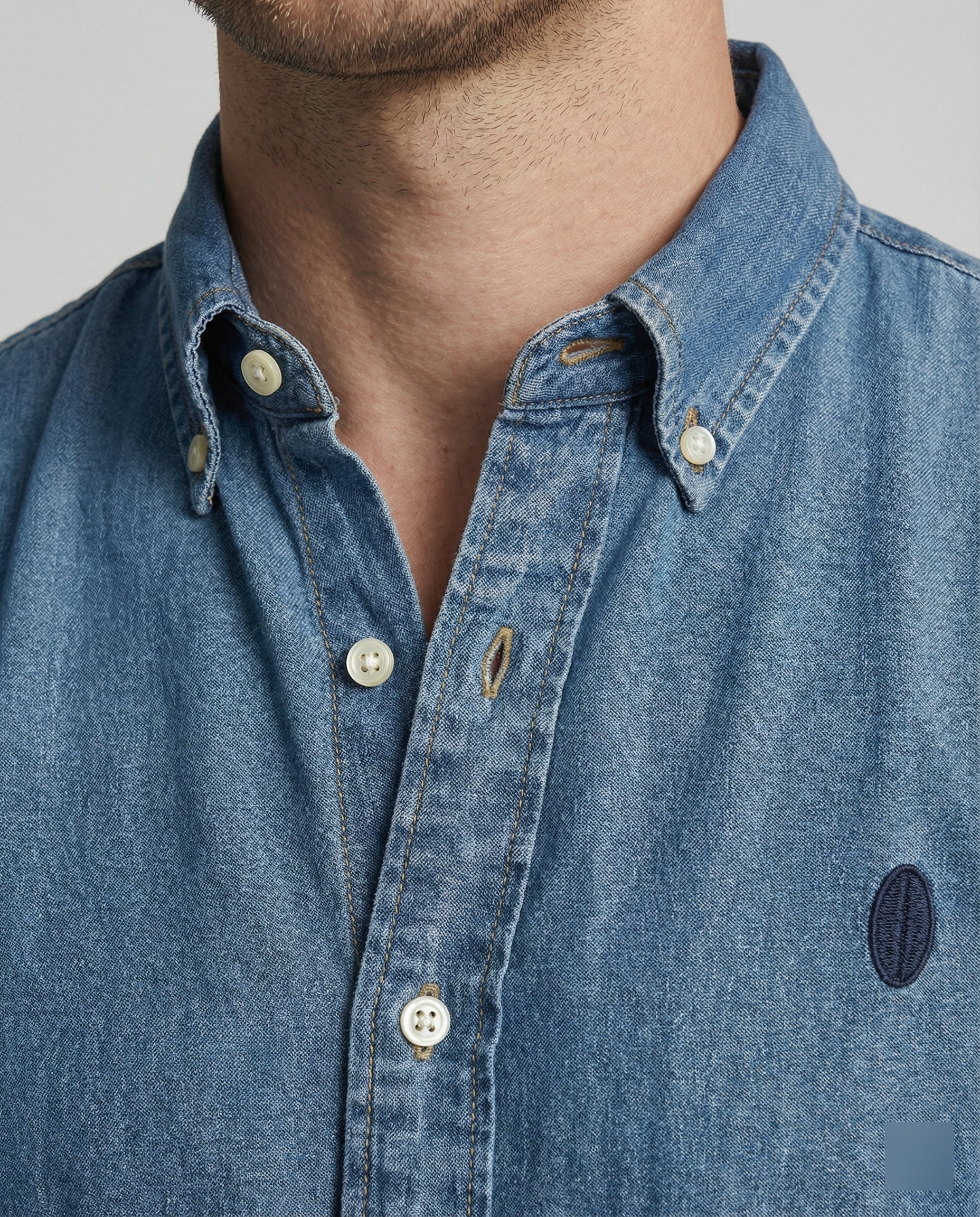 Men's Chambray Shirt Kent Collar Modern