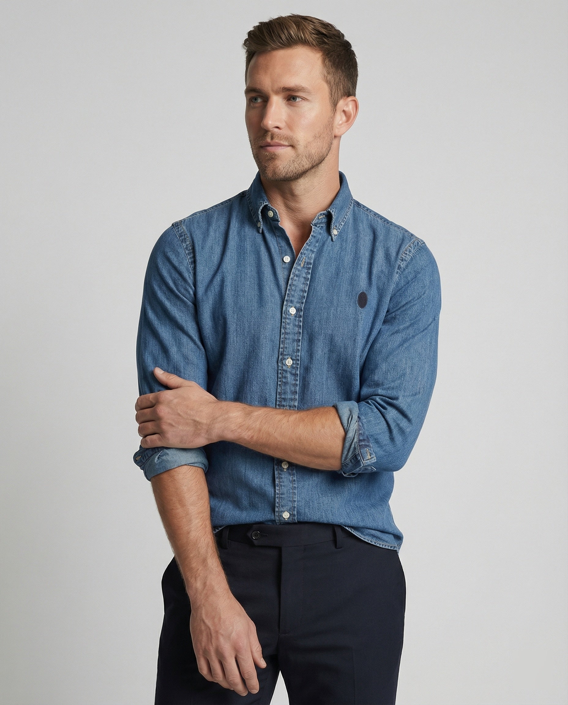 Men's Chambray Shirt Kent Collar Modern