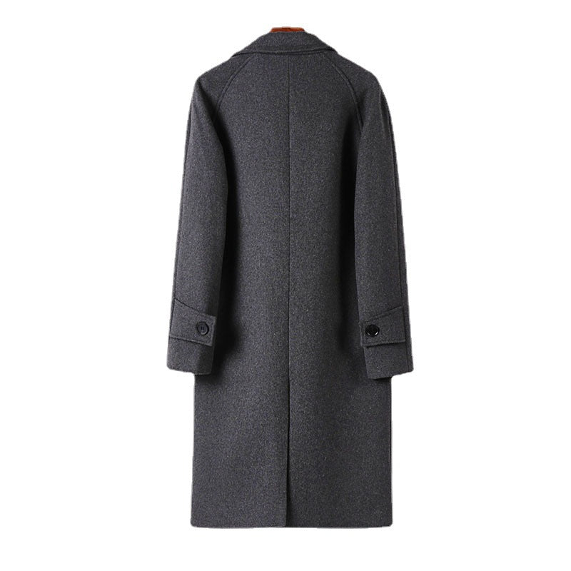 Men's Maxi Length Wool Coat with Clean Cut, Narrow Lapel and Concealed Lining Chichicherry