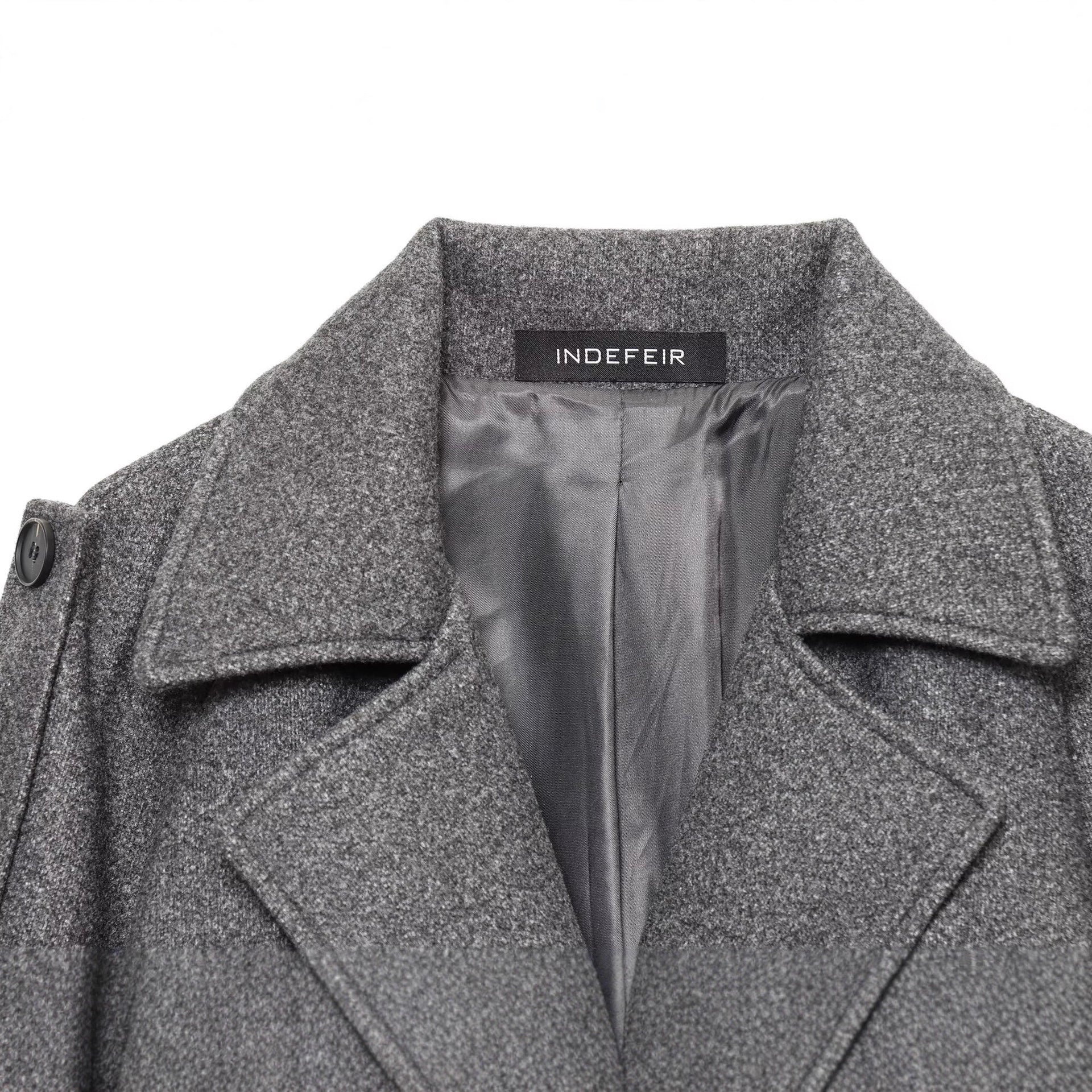 Women's Long Wool Trench Coat with Tie Belt Chichicherry