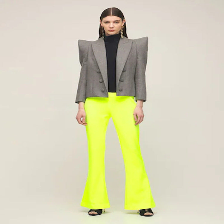 Women's Three-Piece Tailoring Set with Emphasized Shoulder Blazer, Top, and Bermuda Shorts Chichicherry