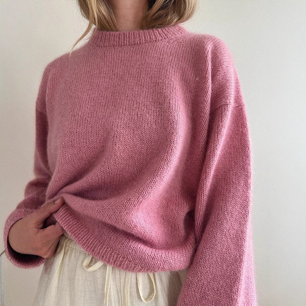 Women Oversized Mohair-Mix Sweater with Loose Silhouette and Ribbed Cuffs Chichicherry
