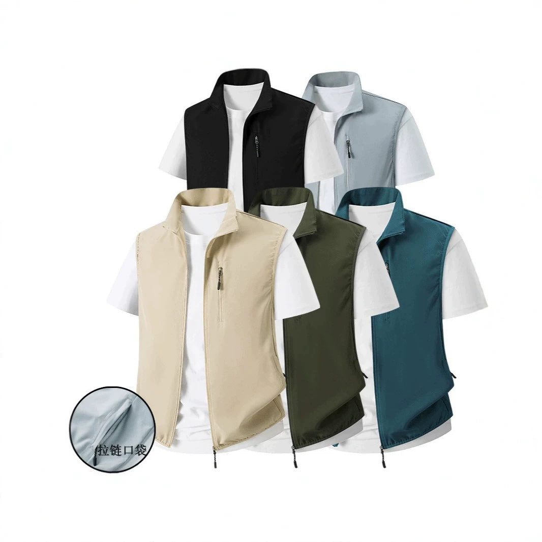 Men's Lightweight Softshell Utility Vest with Stand Collar, water-repellent outer layer and zip pockets Chichicherry