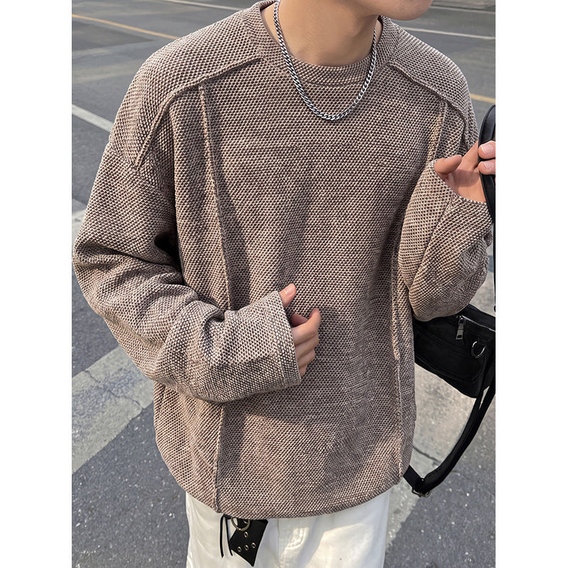 Men's Oversize Waffle Knit Sweater with Round Neck Chichicherry