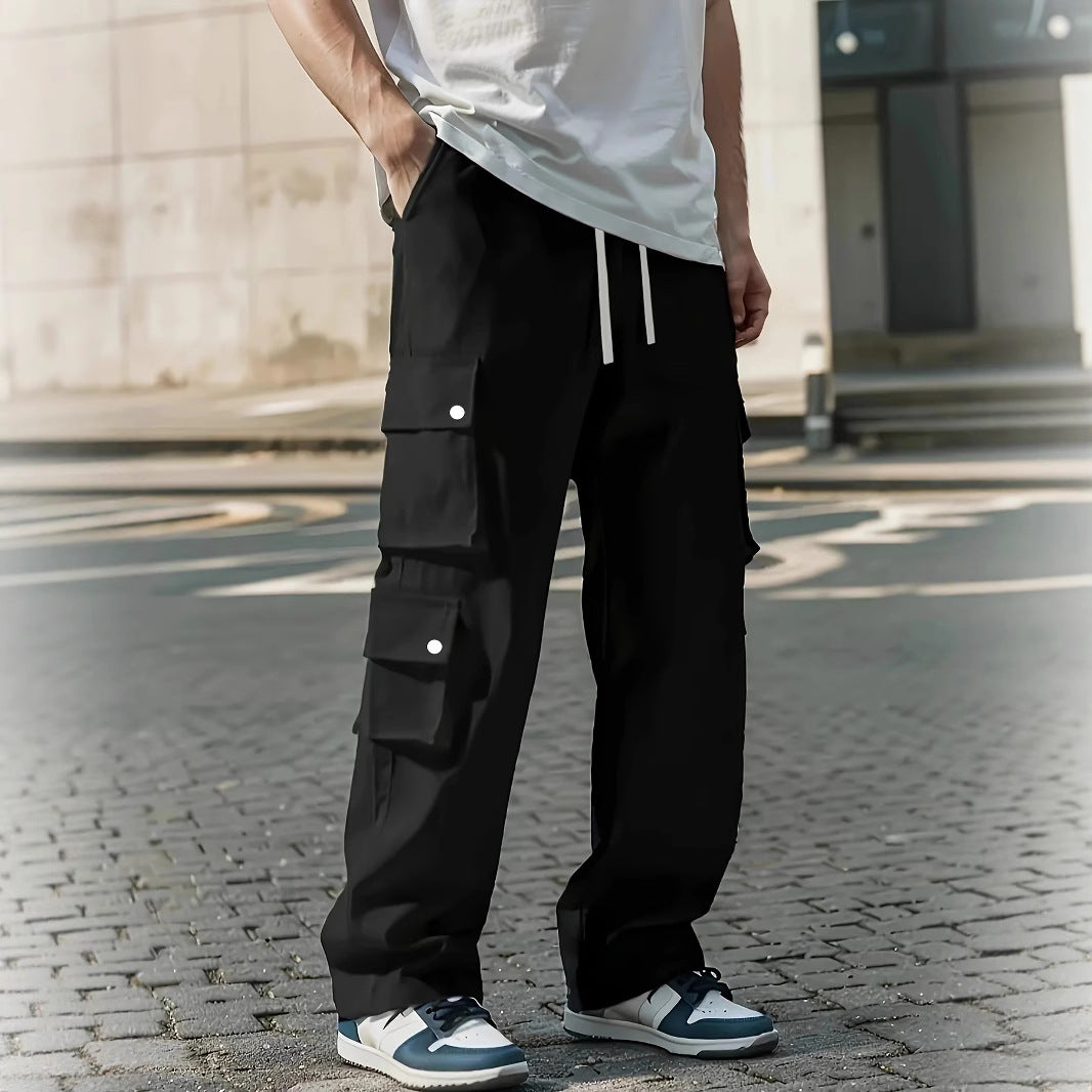 Men's Loose Fit Cargo Jogging Pants with Drawstring & Multiple Pockets Chichicherry