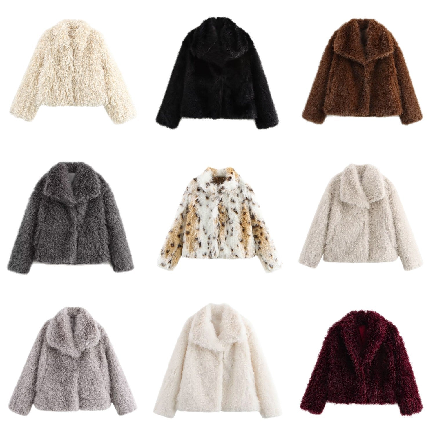 Women short cut boxy faux fur coat with shawl collar Chichicherry