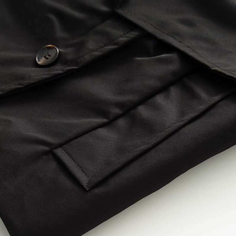 Women Short Cut Cropped Trench Coat with Double-Breasted Button Closure and Epaulets Chichicherry