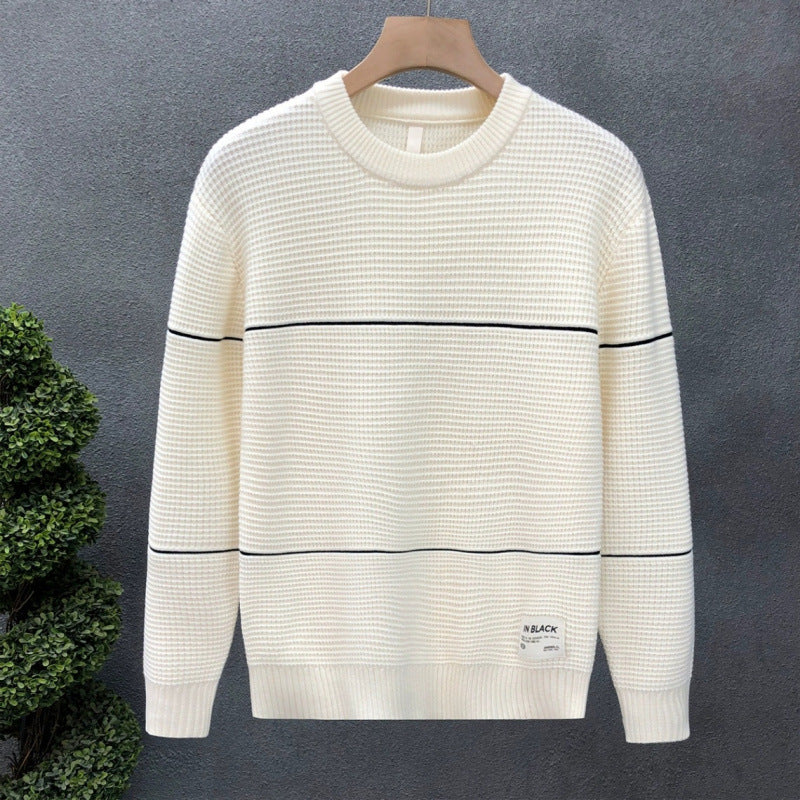 Unisex Strukturierter Waffelstrick-Pullover mit feinen Kontraststreifen Chichicherry