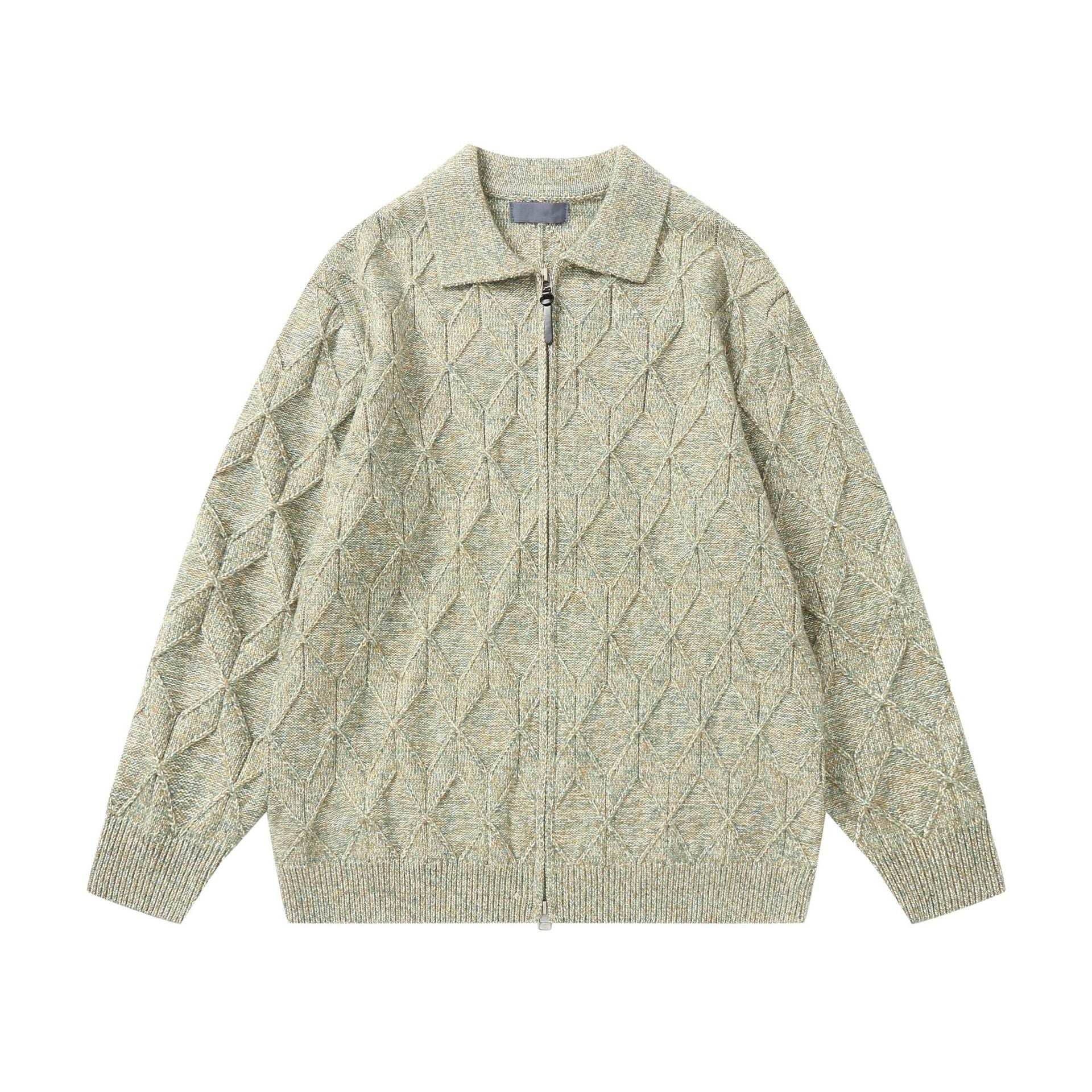 Women’s coarse structured knit zip cardigan with shirt collar Chichicherry