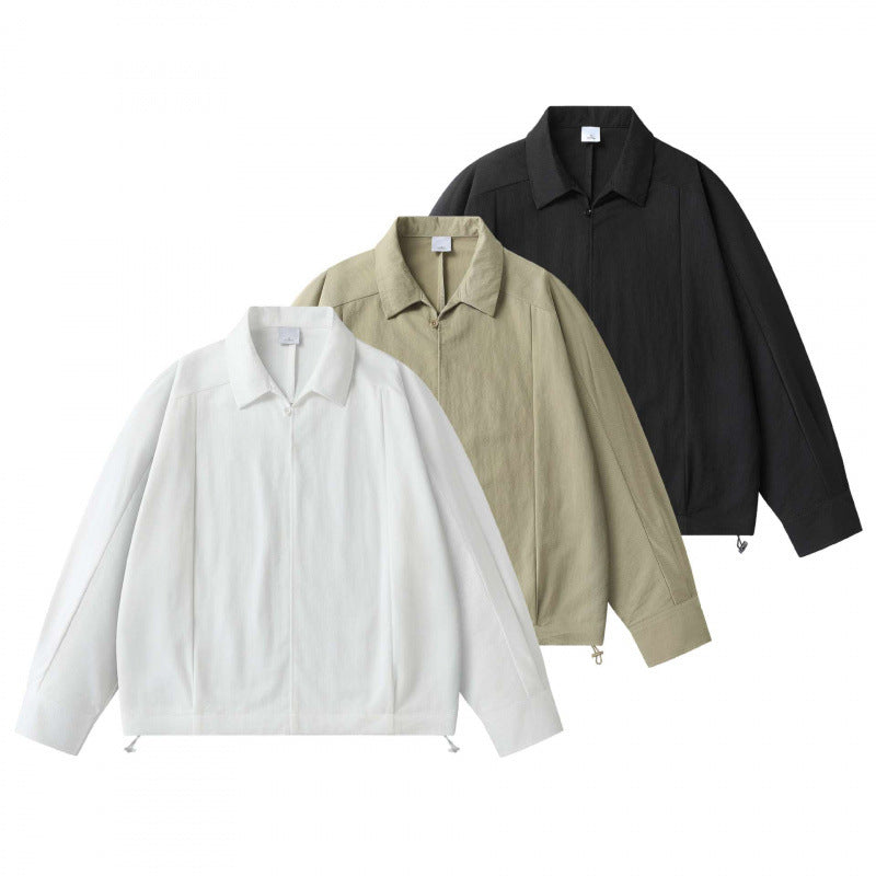 Unisex Lightweight Overshirt Jacket with Concealed Front, Shirt Collar and Drawstring Hem Chichicherry