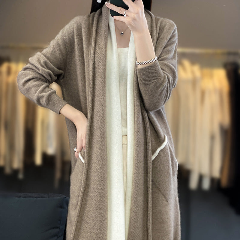 Ladies longer open cardigan in cashmere-look with shawl collar and patch pockets Chichicherry
