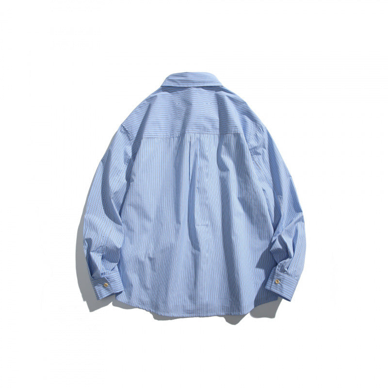Men's Oversized Shirt with Fine Stripes and Contrast Button Placket Chichicherry