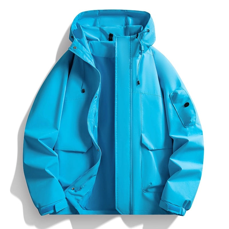 Men's Waterproof Hooded Jacket in Utility Style with Welded Seams and Concealed Zipper Chichicherry