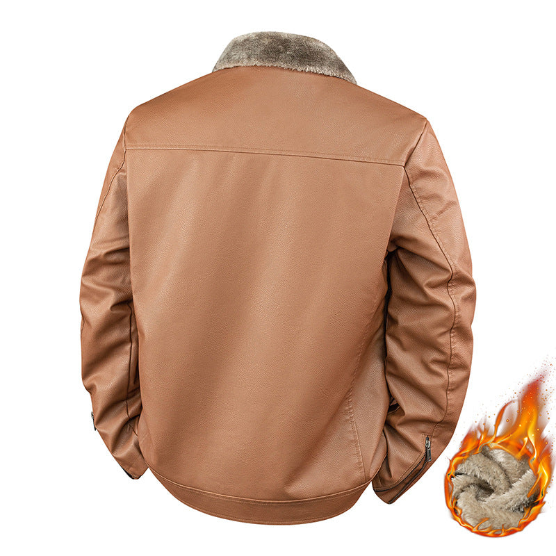 Men's faux leather bomber jacket with warming teddy lining and foldable fur collar Chichicherry