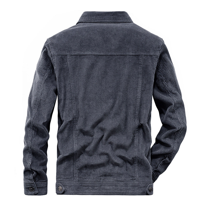 Men's cord jacket in trucker style with fine cord structure and snap button closure Chichicherry