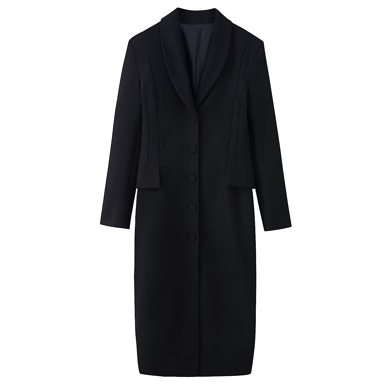 Women's Tailored Longline Wool Blend Coat with Shawl Collar and Concealed Button Placket Chichicherry