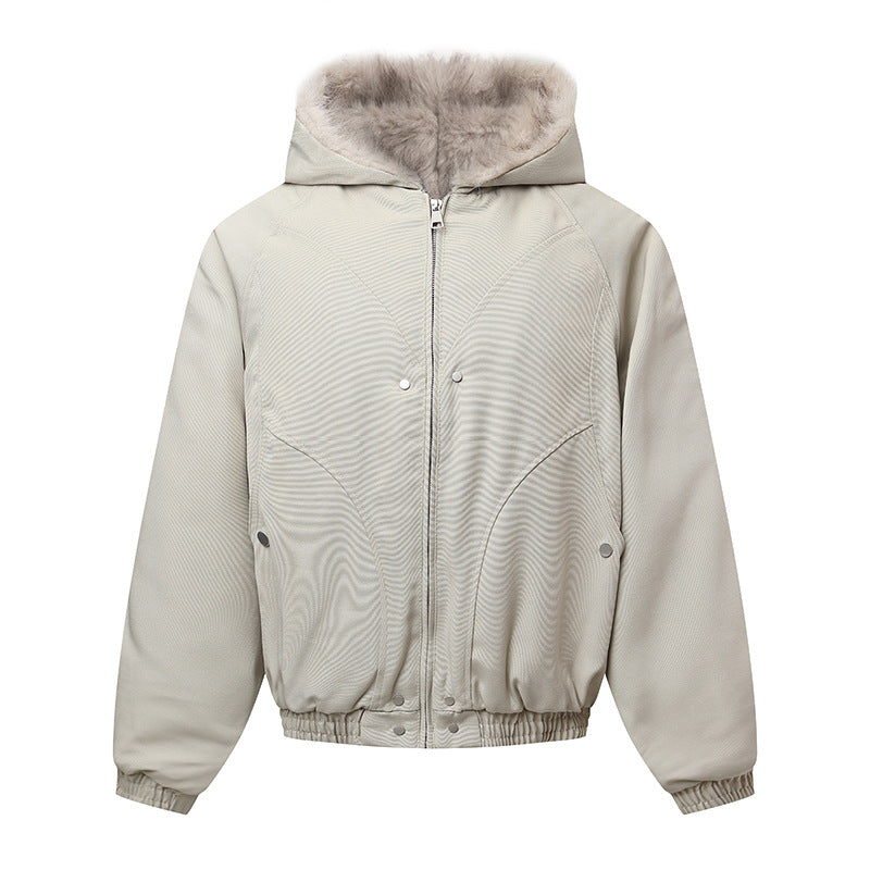 Unisex hooded jacket with warming teddy lining, elastic hem and concealed button placket Chichicherry