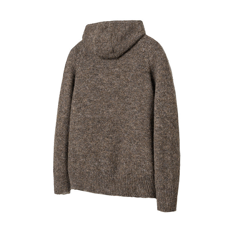 Men's chunky knit hooded cardigan with full button placket and ribbed cuffs Chichicherry