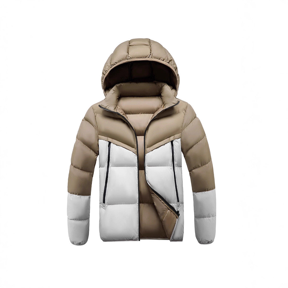Men's Lightweight Padded Jacket with Hood and Two-Tone Block Design Chichicherry