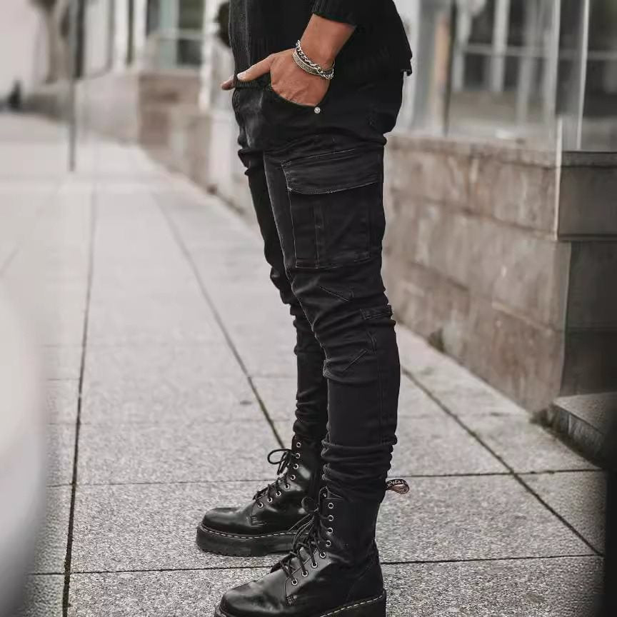 Men's Slim Fit Cargo Jeans with Stretch and Multiple Pockets Chichicherry